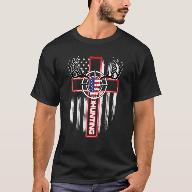 Hunting Patriotic American Flag Independence Day 4 T-Shirt (Front)