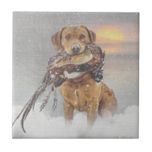 Hunting pheasant in winter tapestry poster acrylic tile