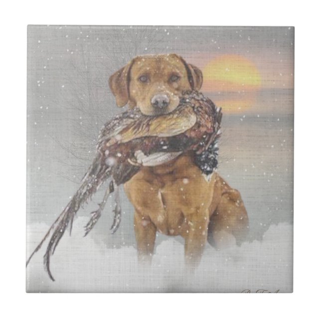 Hunting pheasant in winter tapestry poster acrylic tile (Front)