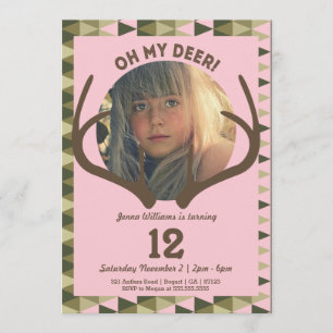 Hunting Pink Camo Girl's Antlers Birthday Invitation