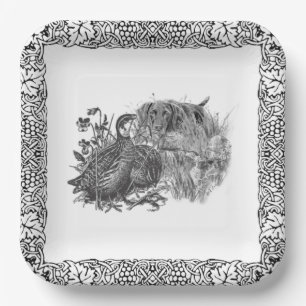 Hunting quail with hunting dog paper plate