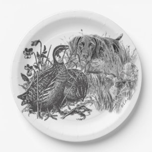 Hunting quail with hunting dog paper plate