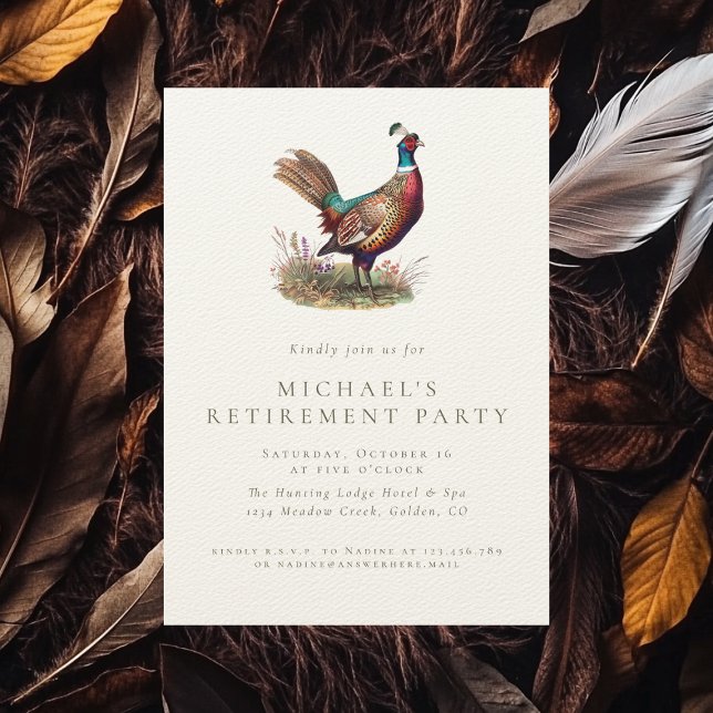 Hunting Retirement Elegant Rustic Pheasant Party Invitation (Creator Uploaded)