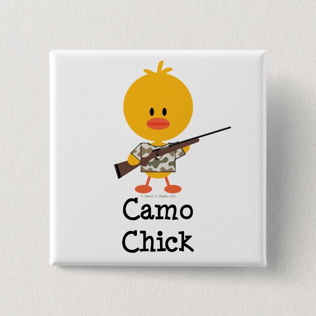 Hunting Rifle Camo Chick Button (Front)