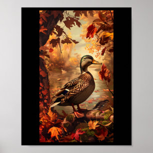 Hunting Scene Mallard Duck Autumn Wildlife Nature  Poster