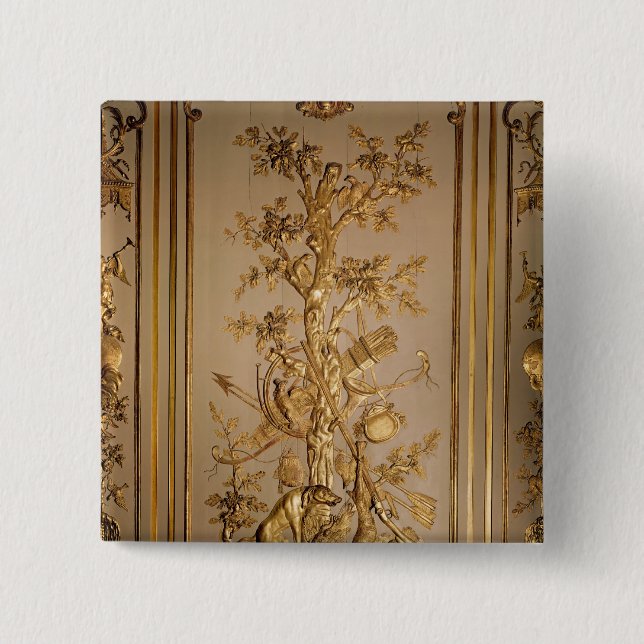 Hunting scene, wood panelling  from dining 15 cm square badge (Front)