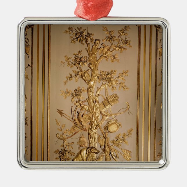 Hunting scene, wood panelling  from dining metal tree decoration (Front)