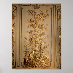 Hunting scene, wood panelling from dining poster