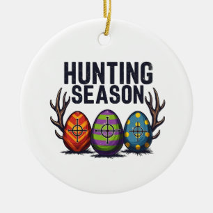 Hunting Season Easter Hunting Eggs Funny Ceramic Tree Decoration