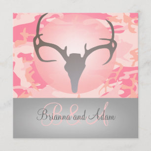 Hunting Theme Antlers and Camo Wedding Invitation