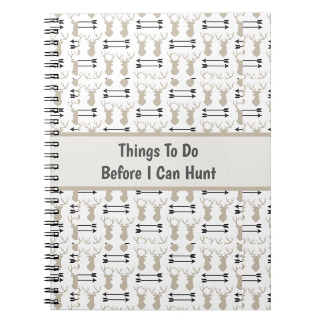 Hunting Theme with Deer Antlers and Bow Notebook (Front)