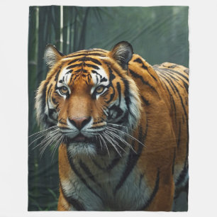 Hunting Tiger in Bamboo Grove Fleece Blanket
