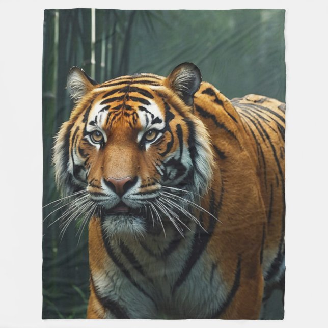 Hunting Tiger in Bamboo Grove Fleece Blanket (Front)