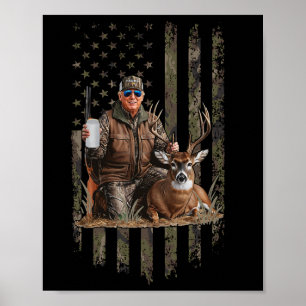 Hunting Trump Camouflage Usa Flag Deer Hunting Sea Poster