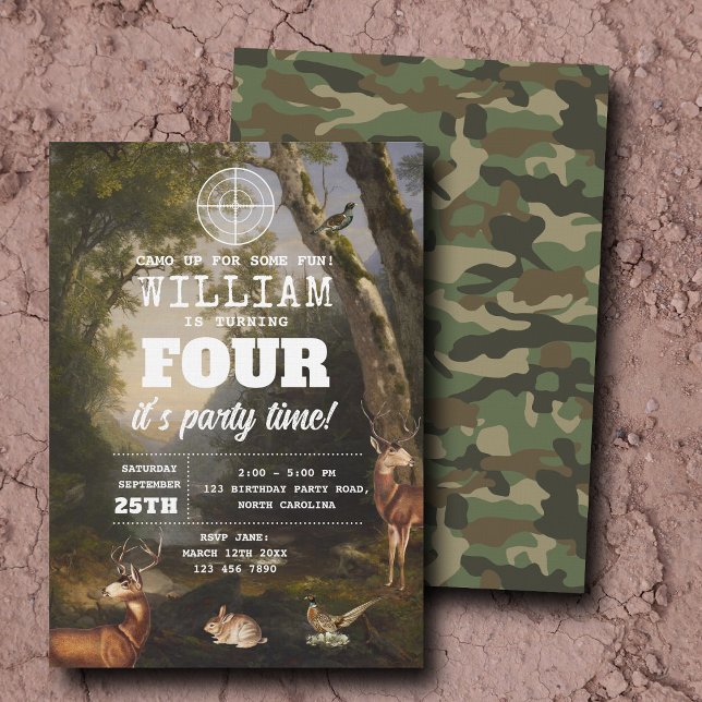 Hunting Wildlife Outdoorsman Kids Birthday Party Invitation (Hunting Wildlife Outdoorsman Kids Birthday Party Invitation)