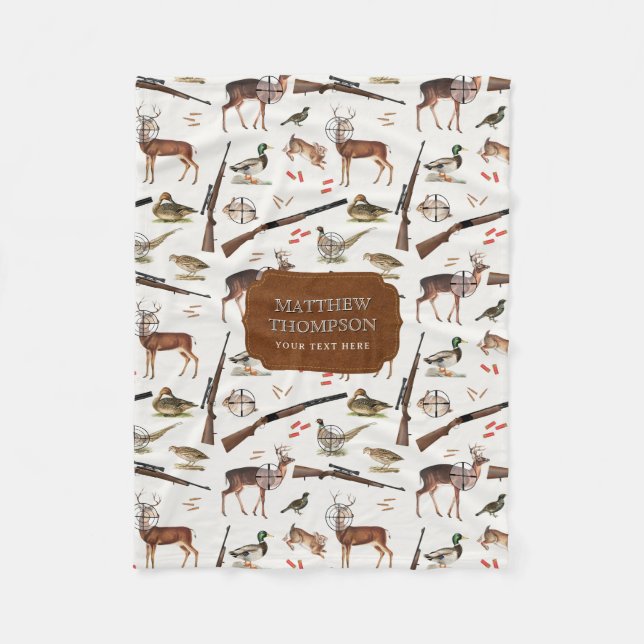 Hunting Wildlife Outdoorsman Pattern Fleece Blanket (Front)