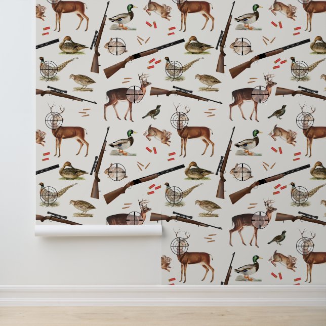 Hunting Wildlife Outdoorsman Pattern Mancave Wallpaper (Application)