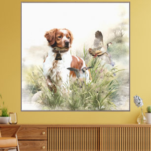 Hunting with a Brittany dog, Art Canvas Print