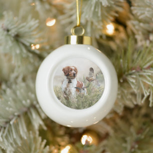 Hunting with a Brittany dog, Art  Ceramic Ball Christmas Ornament