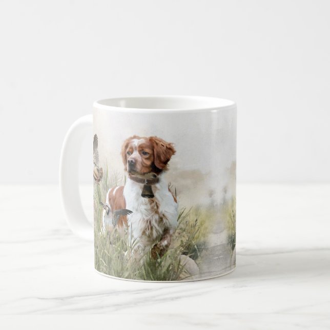 Hunting with a Brittany dog, Art  Coffee Mug (Front Left)
