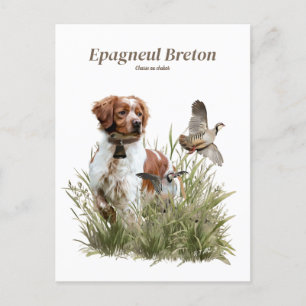 Hunting with a Brittany dog, Art Holiday Postcard