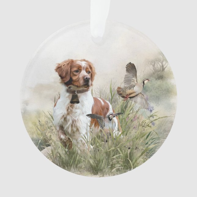 Hunting with a Brittany dog, Art  Ornament (Front)
