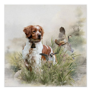 Hunting with a Brittany dog, Art  Poster