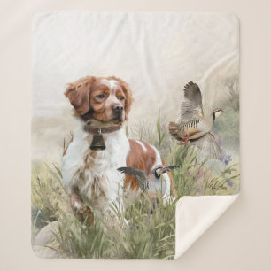 Hunting with a Brittany dog, Art  Sherpa Blanket