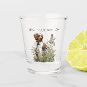 Hunting with a Brittany dog, Art  Shot Glass