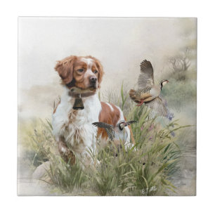 Hunting with a Brittany dog, Art Tile