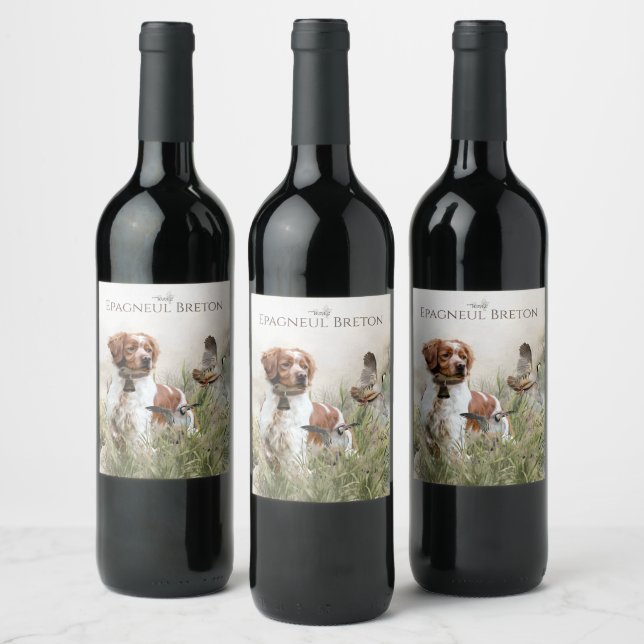 Hunting with a Brittany dog, Art  Wine Label (Bottles)