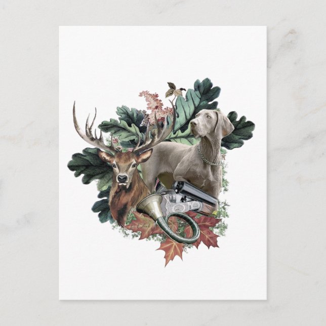 Hunting with a Weimaraner, "Grey Ghost"      Holiday Postcard (Front)