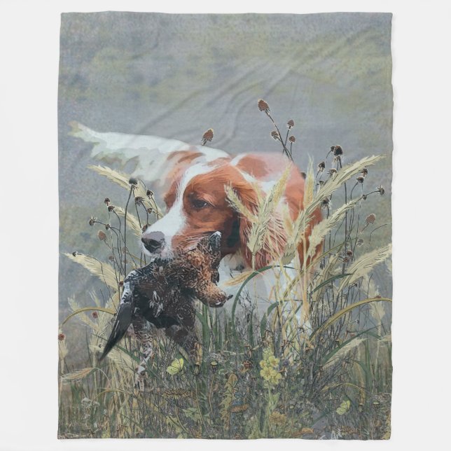 Hunting with Epagneul Breton  Fleece Blanket (Front)