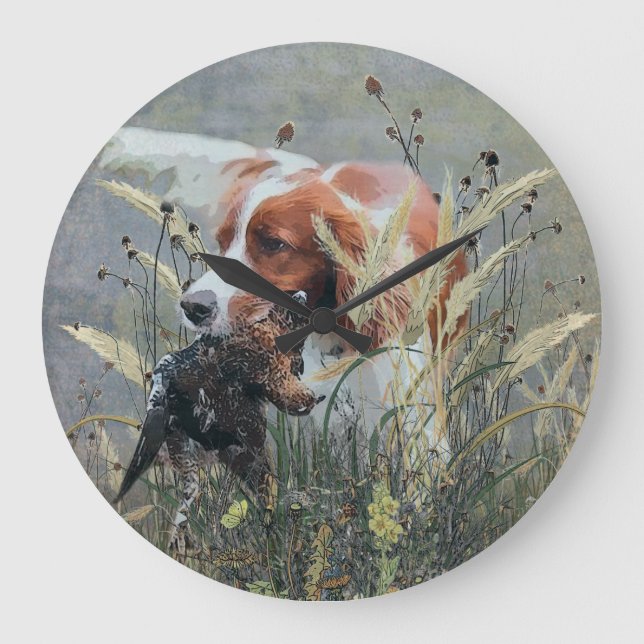 Hunting with Epagneul Breton  Large Clock (Front)
