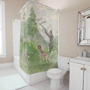 Hunting with German Wirehaired Pointer Shower Curtain