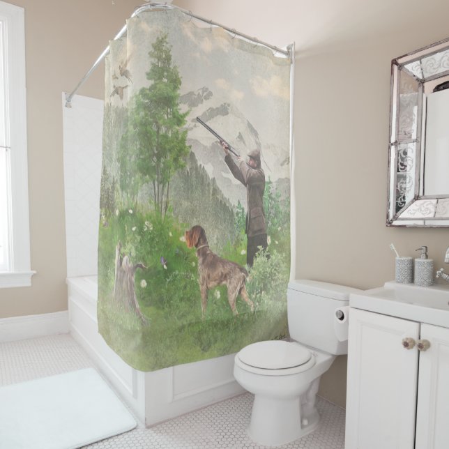Hunting with German Wirehaired Pointer  Shower Curtain (In Situ)