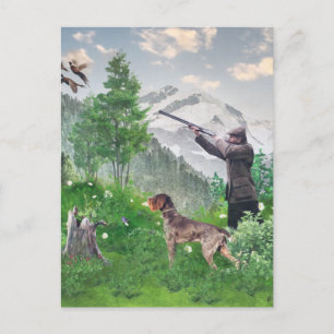 Hunting with German Wirehaired Pointer Tapestry P Postcard
