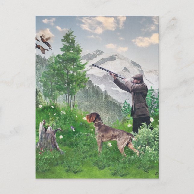 Hunting with German Wirehaired Pointer  Tapestry P Postcard (Front)
