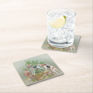 Hunting with hounds     square paper coaster