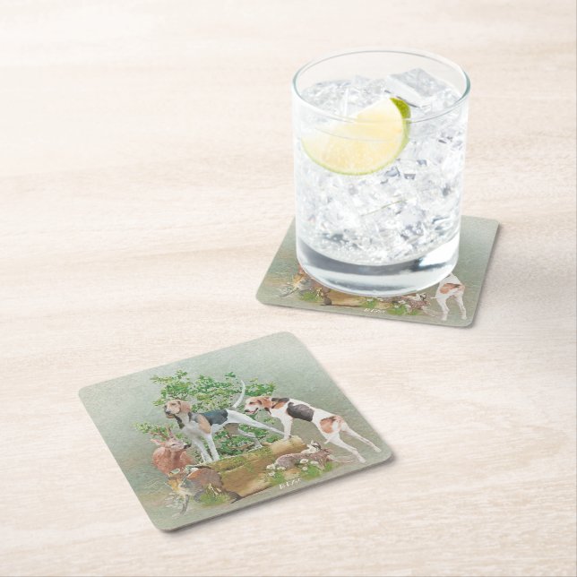 Hunting with hounds     square paper coaster (Insitu)