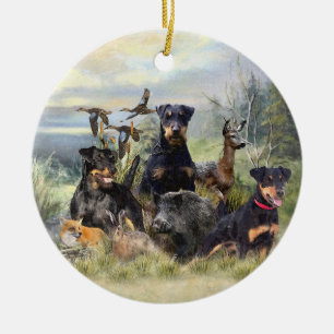 Hunting with Jagdterriers , Art  Ceramic Tree Decoration