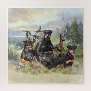 Hunting with Jagdterriers , Art Jigsaw Puzzle