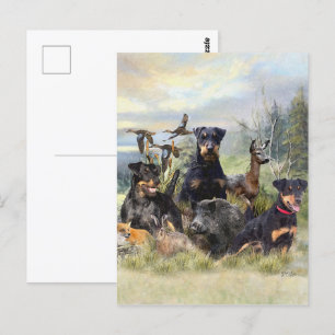 Hunting with Jagdterriers , Art  Postcard