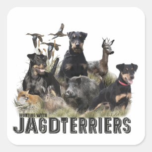 Hunting with Jagdterriers , Art  Square Sticker