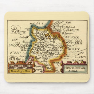 Huntingdonshire County England Old Antiquarian Map Mouse Mat