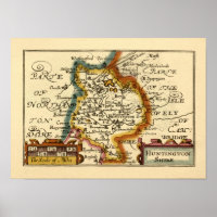 Huntingdonshire County England Old Antiquarian Map