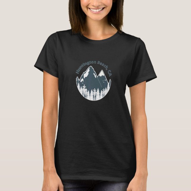 Huntington Beach Ca Mountains Hiking Climbing Camp T-Shirt (Front)