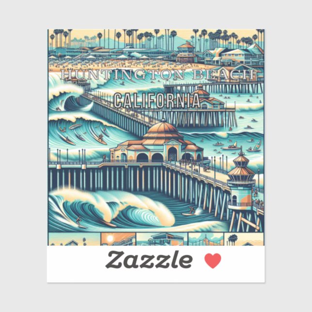 Huntington Beach California 3 Inch Vinyl Sticker (Sheet)