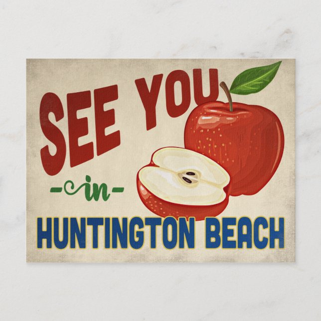 Huntington Beach California Apple - Vintage Travel Postcard (Front)