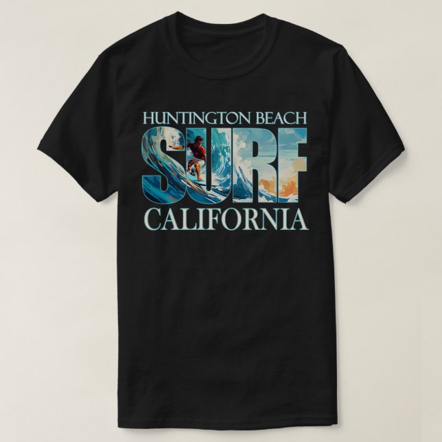Huntington Beach California Beach Surfing  T-Shirt (Design Front)